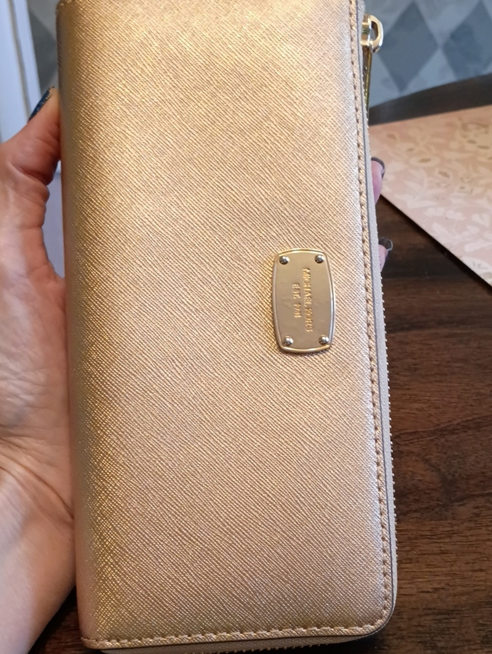 Michael Kors Shimmering Gold Saffiano Zip Wallet